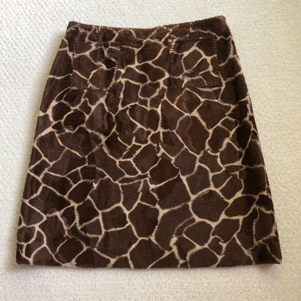 Animal Print Giraffe Faux Fur Velvet Skirt Worth Sz 8 Brown and Tan